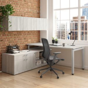 Laminate Desk With Large Overhead Storage