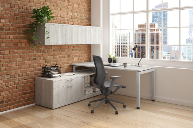 Laminate Desk With Large Overhead Storage