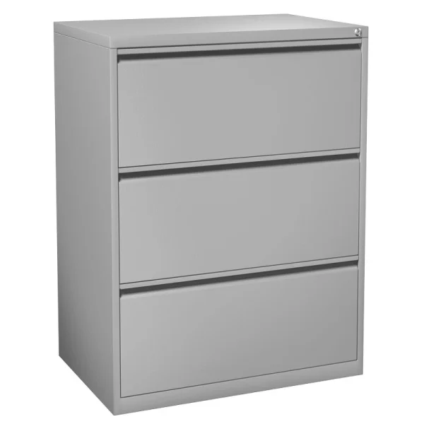 Lockable Silver 3-Drawer Lateral File